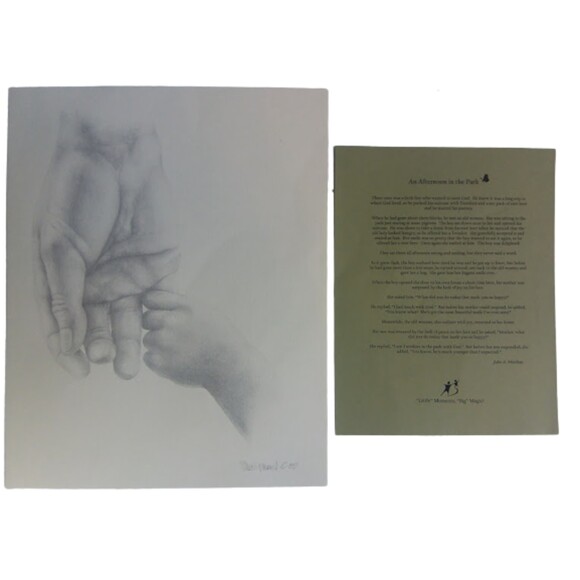 Signed 1989 "An Afternoon in the Park" by Julie A. Manhan Sketch Religious